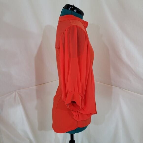 Joseph RIbkoff Vibrant Deep Orange Chiffon Blouse with Pleated Dolman Sleeves - Picture 3 of 8